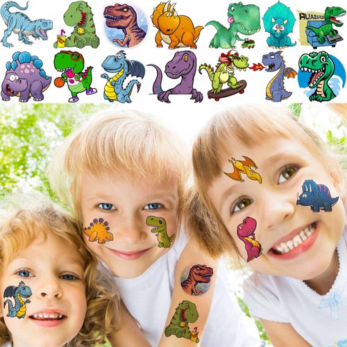 TASROI 50 PCS 3D Dinosaur Temporary Tattoos For Kids Boys Teens, Fun T-Rex Fake Face Tattoo Sticker For Children Party Favor Sets Supplies, Small Dino Tatoos For Girls Birthday Gifts Decoration