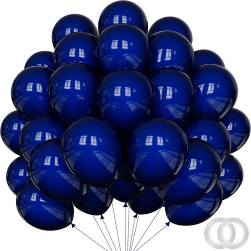 PatiCool Navy Blue Balloons - 12 inch 100pcs Latex - Round Dark Blue Birthday Balloons with 2 Ribbons for Birthday Party, Graduation, Wedding, Anniversary, Baby Shower Decorations