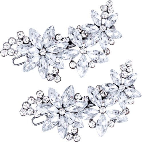 PAGOW 2Pcs Crystal Flower Bridal Hair Clips, Silver Bride Wedding Hair Accessories Hair Pins, Rhinestone Flower Wedding Headpiece for Brides Women Girls