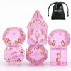 Poludie 7-Die DND Dice Set Polyhedral Dice Set with a Leather Dice Bag, D&D Dice Set for Dungeons and Dragons, RPG, MTG Table Games (Pink/G)