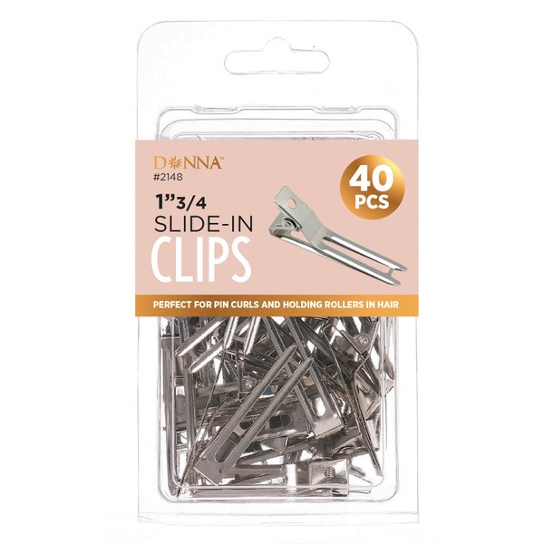 DONNA Hair Slide in Clips 1" 3/4 40pcs Rustproof Metal Curl Clips with Holes for Hair Styling, Hair Coloring, Metal Silver
