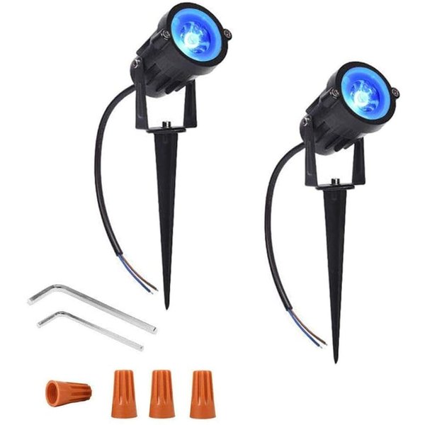 Pack of 2, Youngine 12V Low Voltage LED Landscape Lights Waterproof Outdoor Walls Trees Flags Spotlights 5W COB Garden Yard Path Lawn Light with Spike Stand (Blue),NO Plug