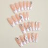 MISUD 24pcs Long Square Press-on Nails, Acrylic False Nails with White French Tip, 3D Flower, Glossy Glue on Nails, Buterfly Rhinestone Artificial Nails for Personal Use, Nail Art