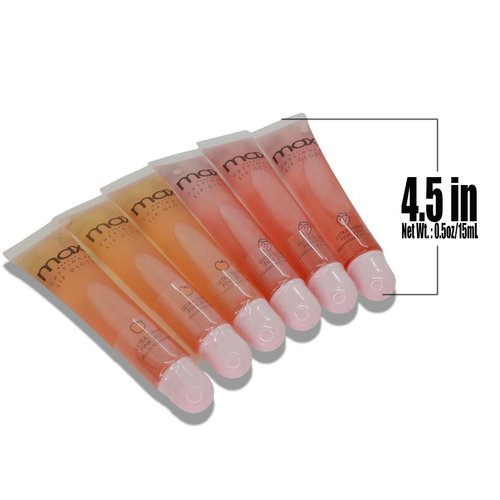 Max Makeup Cherimoya 6 Set [3 Peach + 3 Strawberry] Ultra Shine Lip Gloss Polish lipstick & Zipper Bag, Beige