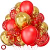 Red Gold Balloons 12 inch Royal Red Latex Balloon, Metallic Gold balloons, Red Gold Mix Confetti Balloon with 1 Ribbon for Birthday Wedding Baby Shower Party Decorations. 50 Pack