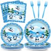 gisgfim 96PCS Winter Penguin Plates and Napkins Party Supplies Winter Birthday Party Tableware Set Winter Penguin Party Decorations Favors for Christmas Holiday Winter Dinner Serves 24 Guests