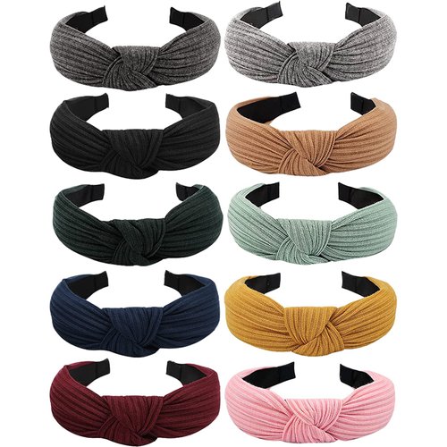 Ondder Knotted Headbands for Women 10 Pack Knot Fashion Headbands Top Knot Cute Headbands Solid Color Headband Assorted Headbands Fabric Wide Headbands for Thin Thick Hair Turban Headbands Hairband