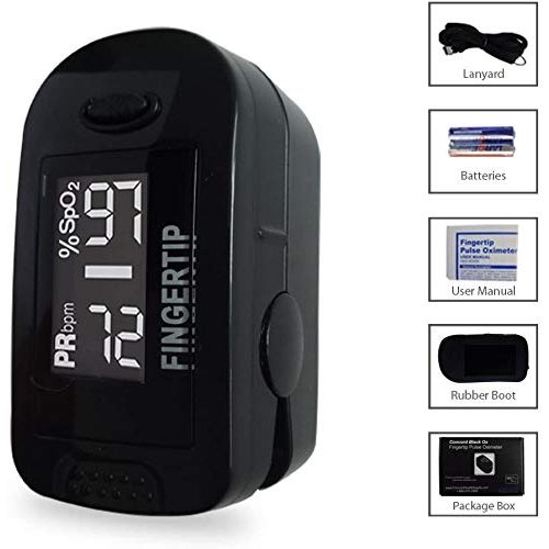 Concord BlackOx Fingertip Pulse Oximeter with Reversible Display, Carrying Case, Lanyard and Protective Cover