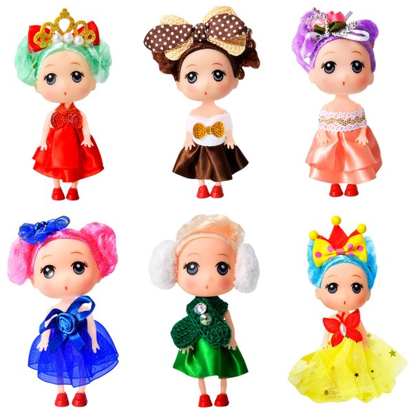 SenZjx Princess Doll Set 6 Figures 5 inch Bulk Doll – Ideal for Girls' Dollhouse Play – Includes Tiaras, Hair Accessories – Perfect Small Dolls for Imaginative Play, Collecting, and Gift Box Fillers