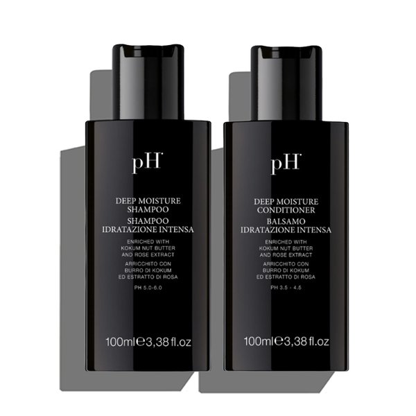 pH Labs Deep Moisture Travel Shampoo and Conditioner Set - Hydrating and Moisturizing Shampoo and Conditioner - Dry Hair - Enriched with Kokum Nut Butter and Rose Extract (3.38 oz each)