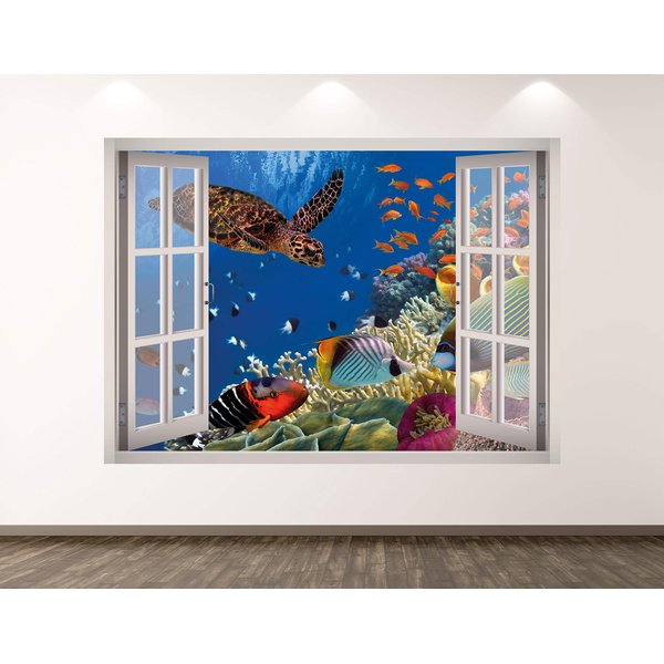 Aquarium Wall Decal Art Decor 3D Window Turtle Sticker Mural Kids Room Custom Gift BL143 (22"W x 16"H)