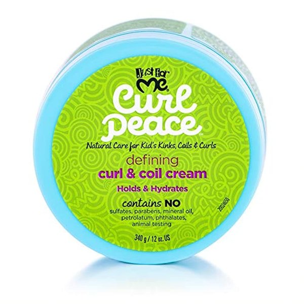 Just For Me Curl Peace Defining Curl & Coil Cream - Holds & Hydrates, Contains Flaxseed, Avocado Oil & Black Castor Oil, No Animal Testing, 12 oz