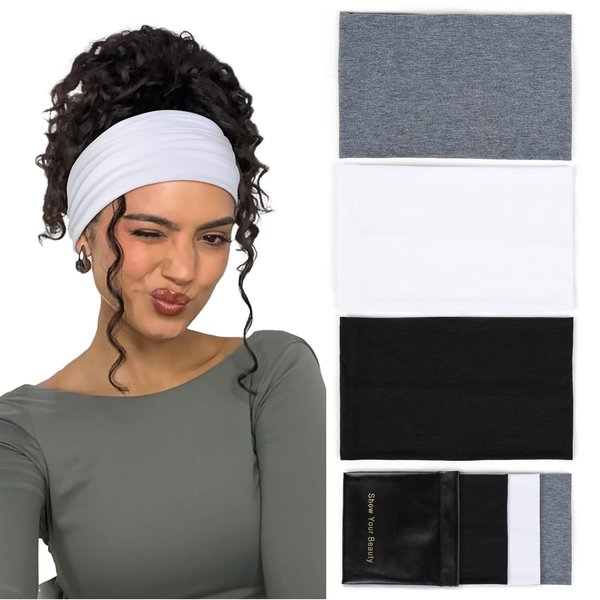 Huachi Wide Headbands for Women Non Slip Thick Womens Headbands Boho Elastic Hair Bands for Women's Hair Stretchy Sweat Headband for Workout Running Working