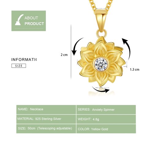 spinning sunflower necklace idget jewelry fidget necklace for women fidget necklace anxiety necklace - S925 Sterling Silver Necklace 50cm Telescping Adjustable Necklaces For Teen Girls Aesthetic