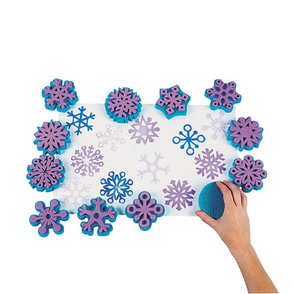 Foam Snowflake Stamps - 12 Pack of Stampers , Assorted Shapes - Winter and Christmas Crafts