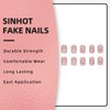 SINHOT Square Press on Nails Short Squoval Fake Nails Glossy Glue on Nails Acrylic Nails Flowers Artificial Nails White Gradient Stick on False Nails with Design 24 pcs