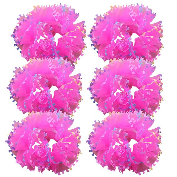 6 Pack Dance Lacing Bun Net Tuck Organza Hair Scrunchies for Girls Rich Tones Bun Covers Mesh String Headdress Ties Ponytail Bun Holders Hair Donut for Performance,Dance,Cheer,Party (Hot Pink)