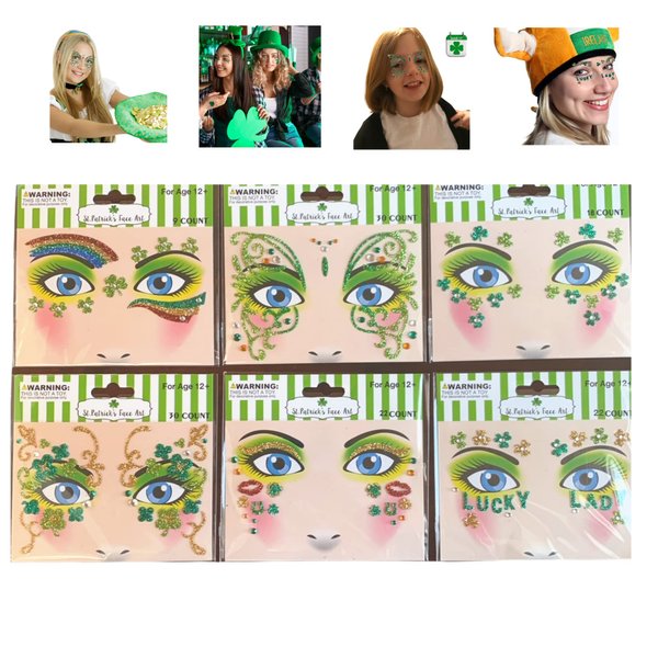 Saint Patricks Day Sets Face Jewels Face Gems Stick On Glitter Face Rhinestones for Makeup with over 130 Face Stickers Jewels Temporary Tattoos Kit for Rave Party Henna Green