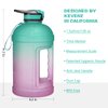 KEVENZ Water Bottle with Time Marker, 1 Gallon Water Bottle with Straw, Leakproof Water Jug, BPA Free, Green Purple