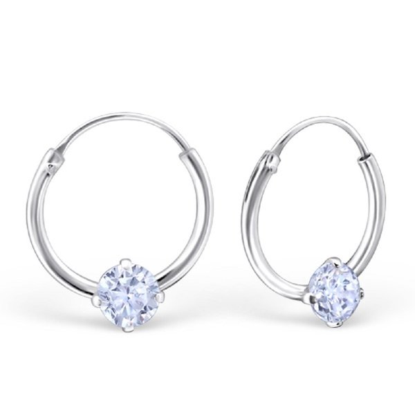 925 Sterling Silver Single Lavender CZ on Small 1/2" 0.5 inch 12mm Endless Hoop Earrings 23463