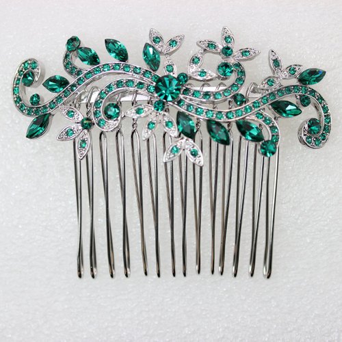 Faship Gorgeous Green Crystal Floral Hair Comb
