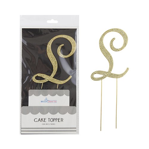 Mega Crafts Sparkly Gold Rhinestone Letter L Cake Topper Decoration, Shimmering Crystals & Durable Alloy Metal, Great for Birthdays, Anniversaries, Centerpieces, Party Favors, Celebrations & More
