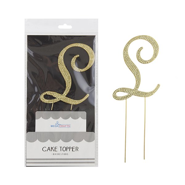 Mega Crafts Sparkly Gold Rhinestone Letter L Cake Topper Decoration, Shimmering Crystals & Durable Alloy Metal, Great for Birthdays, Anniversaries, Centerpieces, Party Favors, Celebrations & More