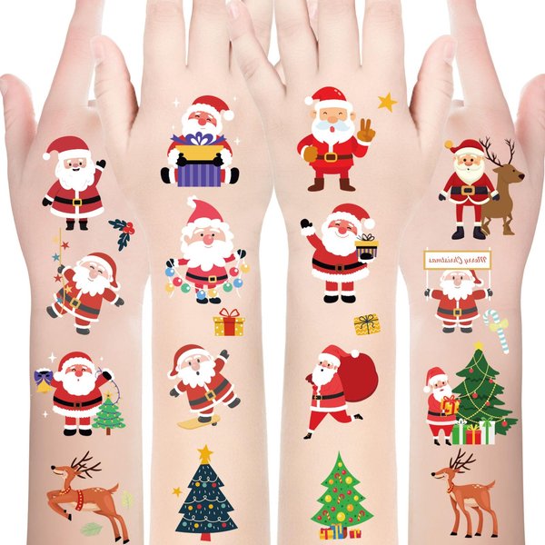 Christmas Temporary Tattoos Stocking Stuffers for Kids Boys Girls- 240Pcs Sheets Bulk Christmas Decorations Fake Tattoo stickers, Kids Makeup Christmas Party Favors