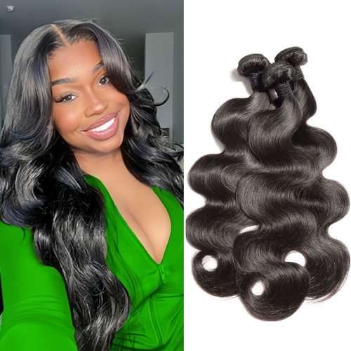 Body Wave Bundles Human Hair 28 30 32 Inch 3 Bundles 10A Grade 100% Unprocessed Brazilian Virgin Weave Bundles Human Hair Extensions Natural Black for Black Women