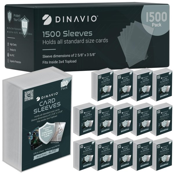 Dinavio Crafthouse 1500 Card Sleeves Penny Sleeves - Clear Soft Trading Card Sleeve Compatible with Pokemon Baseball MTG Lorcana YGO - Penny Sleeves for Pokemon Cards and Trading Cards (1,500 Pack)
