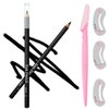 Wooden Eyeliner Pencil, Waterproof Long Lasting Makeup Eye Liner, Easy Application, [5-in-1]Eyeliner *1; Eyebrow Razor *1; Eyebrow Stencil *3, Black #-0226082