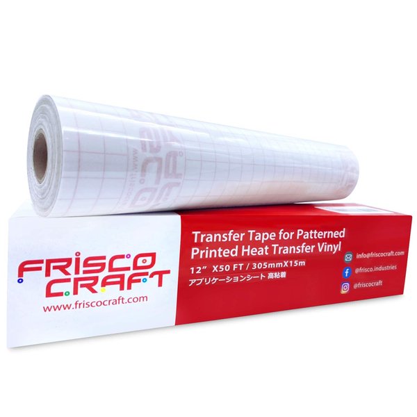 Frisco Craft Transfer Tape for Heat Vinyl - Iron on Clear Printable and Patterned HTV, Indoor & Outdoor Adhesive Reusable Up to 5 Times, High Tack (12" x 50 ft)