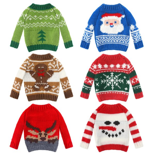 6 Pcs Christmas Doll Clothes Christmas Elf Accessories Elf Doll Sweater Set Winter Christmas Doll Outfits Christmas Tree Snowflake Snowman Print Elf Doll Knitted Clothing with Scarf for Elf Doll Decor
