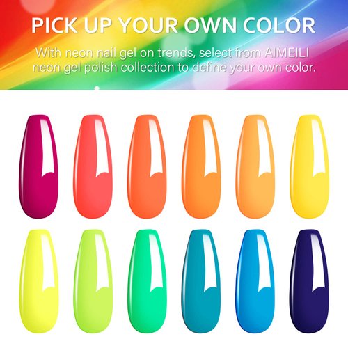 AIMEILI Neon Gel Nail Polish Set Summer Nails Gel Neon Orange Hot Pink Blue Yellow Green Purple Gel Polish 12 Colors Soak Off Led Gel Nail Kit Nails Nail Art Manicure Kit Set 23