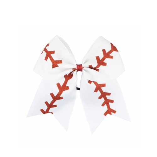 White Softball Hair Clips Bow White Softball Hair Ring Tie White Softball Cheer Bow BBG47 (White Ponytail Holder)