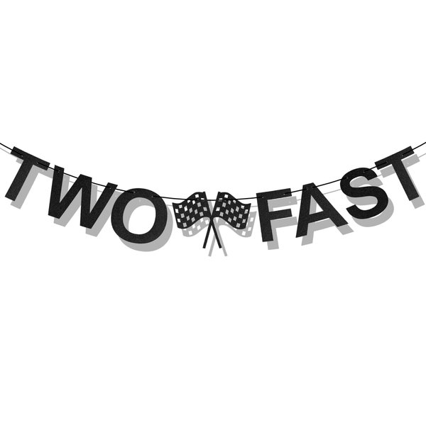 TWO FAST Happy Birthday Banner, Themed Party Supplies Decorations Checkered Flags Black and White Racing Banner Let't Go Racing Checkered Flag Party Race Car Birthday Party Decorations