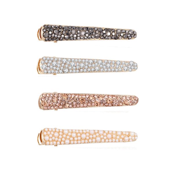 Ruihfas Fashion 4Pcs Eye-catching Women Girls Pearl Rhinestone Beak Clip Duckbill Clip Alligator Clip Hair Clip Hairpin 2.36×0.4 inch