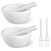 2 Sets Mini Porcelain Mortar and Pestle Set Porcelain Herb Grinder Crusher Grinding Bowl Kitchen Mixing Grinding Bowl with 2 Pieces Brushes for Seasonings, Sesame, Herbs, Medicine