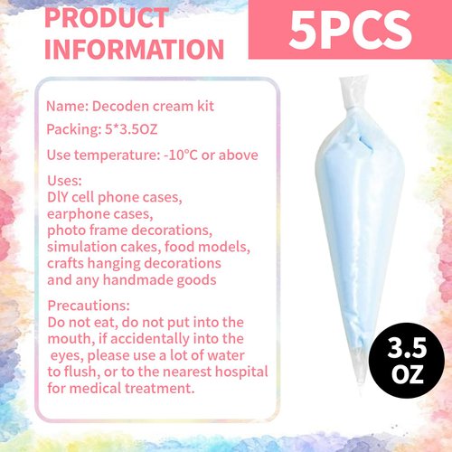 5 Colors 3.5Oz Decoden Cream Kit, Simulation Fake Whipped Cream Glue, Deco Cream, Suitable for DIY Crafts and Phone Case Decoration (Light Colored Series)