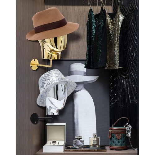 CHADWICK Hat Display Stand Wall Mount Chrome Wig Head Stand Stylish Mannequin Head Stand Durable Wig Holder for Hats, Wigs, Glasses, Luxury Look at Home, Salon, Head Swivels, 20 Inch Circumference
