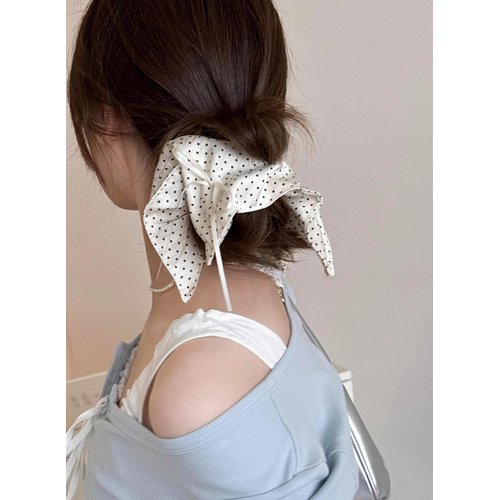 TUCEWP Hair Scarf Scrunchies for Women Girls Polka Dot Satin Scrunchies French Vintage Scrunchy Hair Scarves Oversize Boho Elastics Hair Ties Soft White Bow Hair Bands Ponytail Holder Hair Accessories