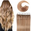 VINBAO Remy Hair Extensions Tape in Human Hair Chocolate Brown to Caramel Blonde Balayage Straight Skin Weft Remy Tape in Human Hair Extensions #10/16/16 20 Pcs 50g (18inch, 10/16/16)