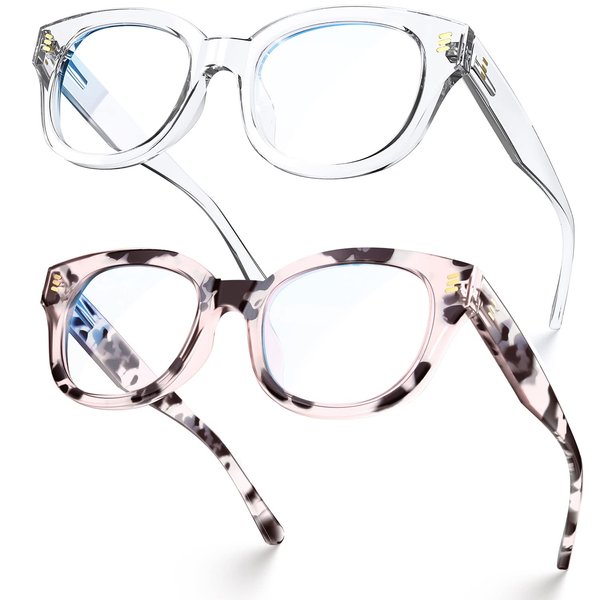 VISOONE 2 Pack Medium Round Blue Light Blocking Glasses with Anti Eye Strain and Computer Glare for Women Man BELLAMY