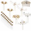 inSowni 28 Pack Wedding Bridal Gold Metal Leaf Hair Side Combs+U Shaped Pearl Rhinestone Fancy Hair Pins Clips Flower Golden Prom Formal Hair Pieces Updo Accessories for Women Girls Brides Bridesmaids