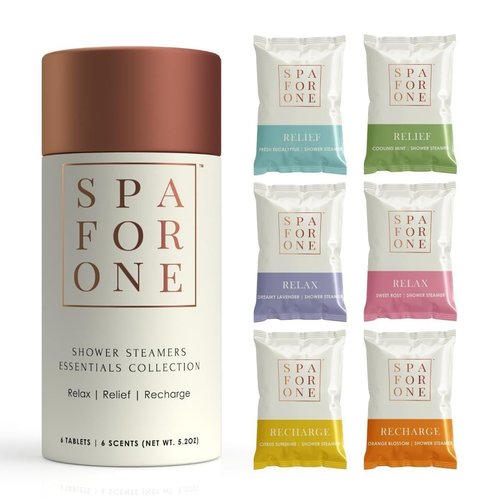 Spa For One Aromatherapy Shower Steamers - Pack of 6 with Natural Essential Oils. Relaxation and Luxury Self Care Birthday Gifts for Women and Men