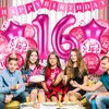 16th Birthday Decorations for Girls, Pink Sweet 16 Birthday Decorations Hot Pink Happy Birthday Banner Number 16 Foil Balloons Sash and Crown Cake Topper for Girls Sixteen Birthday Party Supplies