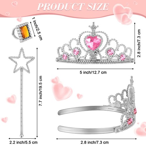 96 Pcs Princess Pretend Party Costume Dress Up Play Set Includes 24 Crown Tiaras, 24 Star Wands, 48 Pcs Little Girl Jewel Rings, Princess Girls Party Favors Costume Party Play Set for Little Girls