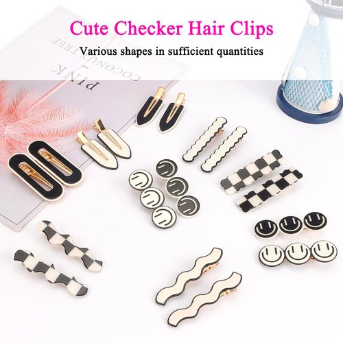 KICOSY 18pcs Checkered Hair Clips No Bend Hair Clips No Crease Hair Clips Black White Checker Hair Barrettes Checker Hair Clips Cute Hair Clips Hair Accessories for Women
