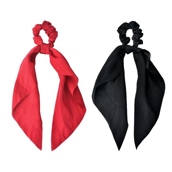 Hair Ribbon Scrunchie Satin Hair Scarf Hair Bow Ties for Women Girls Red Black Hair Scrunchies Elastic Ribbon Hair Ties Knotted Ponytail Holders Hair Ribbon Scarf for Women Hair Bow Scrunchie 2Pcs