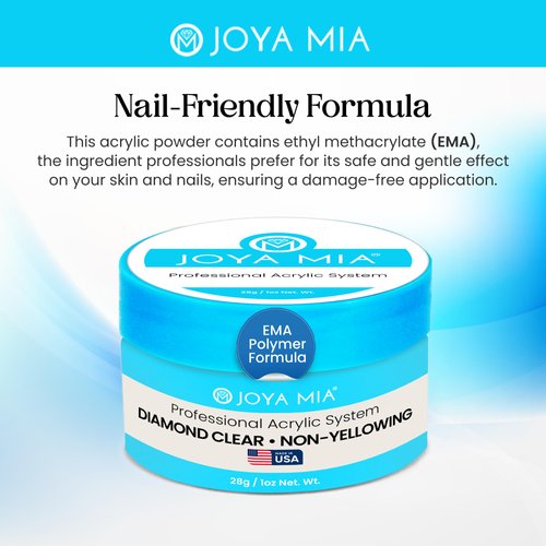Acrylic Powder for Nails, Super Adhesion Acrylic Nail Powder, Professional Clear Acrylic Nail Powder for Flawless & Beautiful Acrylic Nail Enhancements, Diamond Clear, 1 oz - Joya Mia